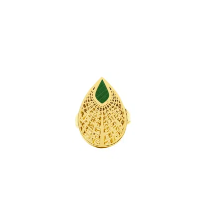Zelveti Women's Golden Leaf Chunky Ring