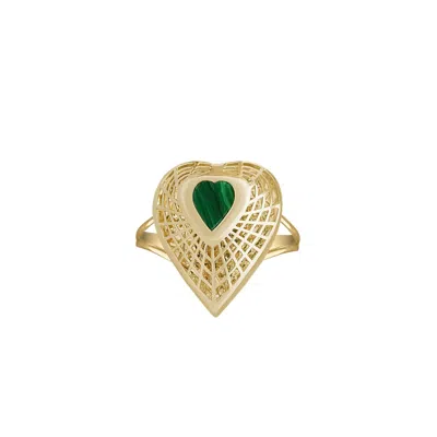 Zelveti Women's Green / Gold / Rose Gold Heart Of The Forest Ring In Multi