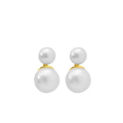 Zelveti Women's White Double Pearl Stud Earrings