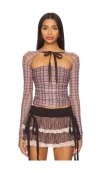Zemeta Checkered Shrug In Pink & Brown