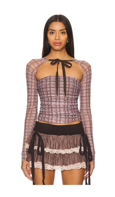 Zemeta Checkered Shrug In Pink & Brown