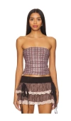 Zemeta Checkered Tube Top In Pink & Brown