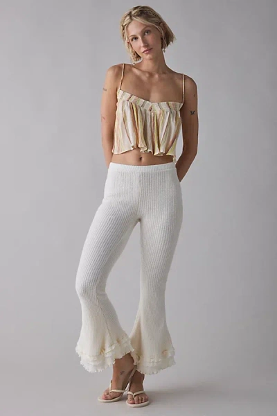 Zemeta Forgive Knit Frill Semi-sheer Knit Flare Pant In White, Women's At Urban Outfitters