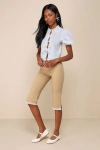 Zemeta Mary Tan Lace Capri Pants In Tan