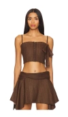 Zemeta Pinstriped Brown Fuzzy Handkerchief Mini Skirt In 브라운