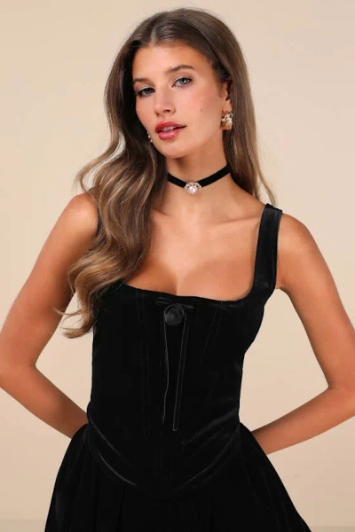 Zemeta Night Black Velvet Rosette Bustier Top