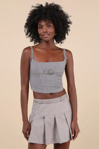 Zemeta Perfect Bustier Ever Grey Ruffled Buckle Lace-up Bustier Top