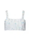Zemeta Stuck On Cupid Ruched Stretch-knit Bralette In Cream/blue In White