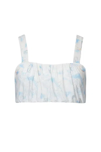 Zemeta Stuck On Cupid Ruched Stretch-knit Bralette In Cream/blue In White