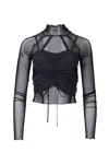 Zemeta Two-piece Layered Mesh And Stretch-jersey Turtleneck Top In Black
