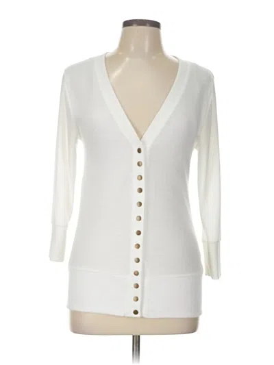 Pre-owned Zenana 3/4 Sleeve Top Ivory Plunge Neckline Tops In White