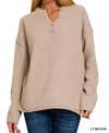 Zenana 4 Button Henley Sweater In Mocha In Brown