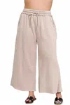 Zenana Acid Wash Fleece Palazzo Sweatpants In Ash Mocha In Neutral