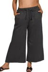 Zenana Acid Wash Fleece Palazzo Sweatpants In Black In Gray