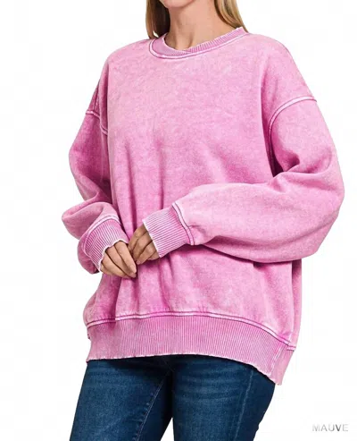 Zenana Acid Wash Oversized Sweatshirt In Mauve In Pink