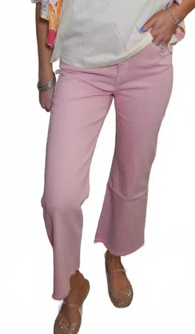 Zenana Acid Washed High Waist Frayed Hem Bootcut Pants In Pink