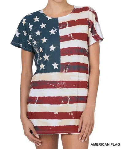 Zenana American Flag Short Sleeve Top In Red/white/blue In Multi