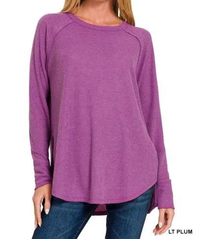 Zenana Aria Waffle Knit Top In Light Plum In Purple