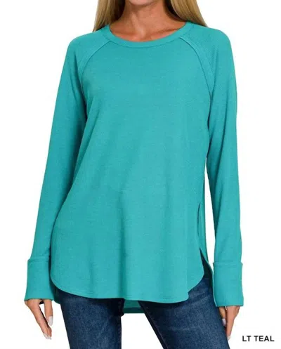 Zenana Aria Waffle Knit Top In Teal In Blue