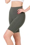 Zenana Athletic High Waist Biker Shorts In Ash Grey In Multi