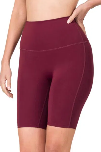Zenana Athletic High Waist Biker Shorts In Burgundy In White