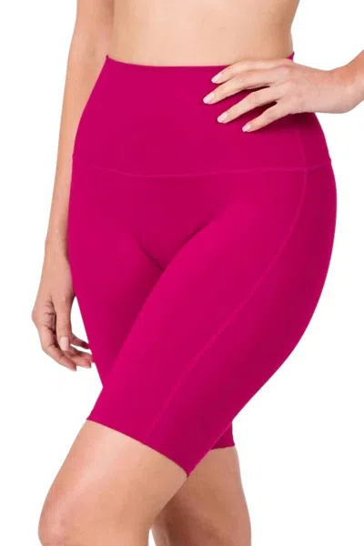 Zenana Athletic High Waist Biker Shorts In Magenta In Pink
