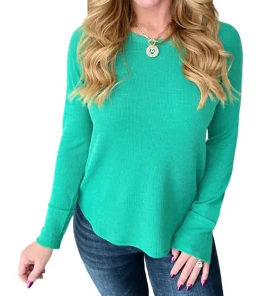 Zenana Baby Waffle Long Sleeve Top In Kelly Green
