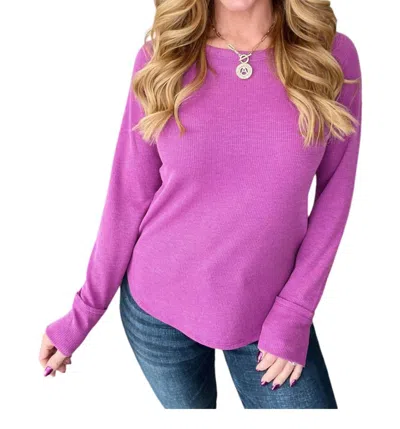 Zenana Baby Waffle Long Sleeve Top In Light Plum In Multi