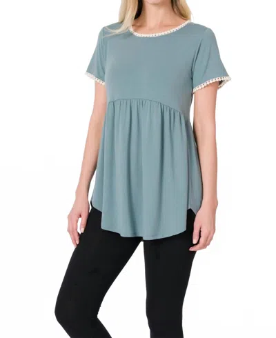 Zenana Babydoll Top In Blue Grey