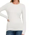 Zenana Back To Basic Round Neck Long Sleeve In Beige In Beige