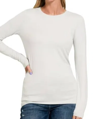 Zenana Back To Basic Round Neck Long Sleeve In Beige