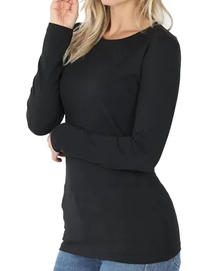 Zenana Back To Basic Round Neck Long Sleeve In Black