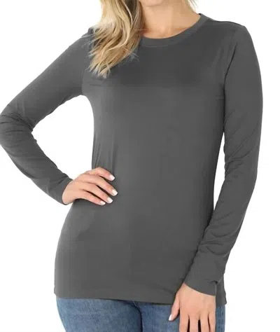 Zenana Back To Basic Round Neck Long Sleeve In Grey