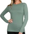 Zenana Back To Basic Round Neck Long Sleeve In Jade In Blue