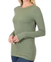 Zenana Back To Basic Round Neck Long Sleeve In Olive In Green