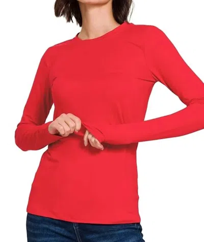 Zenana Back To Basic Round Neck Long Sleeve In Red