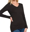 Zenana Back To Basic V-neck Long Sleeve In Black In Black