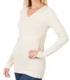 Zenana Back To Basic V-neck Long Sleeve In Sand Beige In Multi
