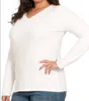 Zenana Back To Basic V-neck Long Sleeve In White In White