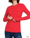 Zenana Back To Basic Round Neck Long Sleeve In Red In Red