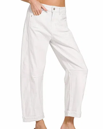 Zenana Barrel Leg Cropped Denim Jeans In White