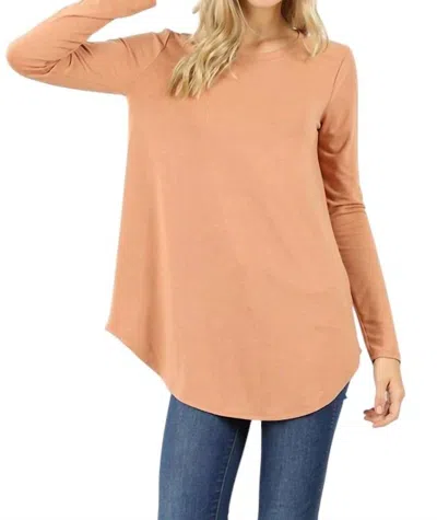 Zenana Basic Long Sleeve Crewneck Top In Camel