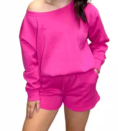 Zenana Boatneck Top & Short Set In Hot Pink