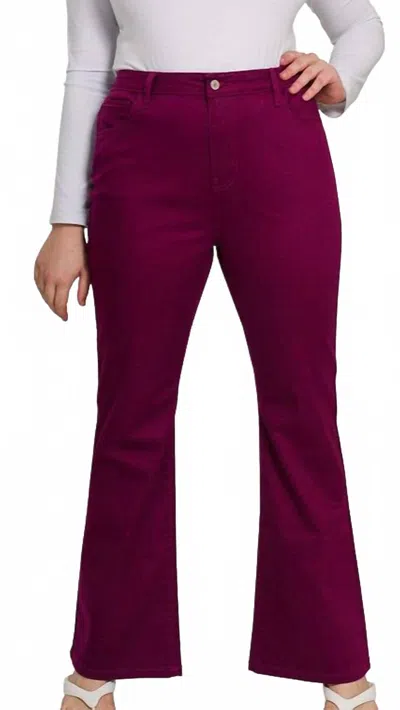 Zenana Bootcut Colored Denim In Dark Burgandy In Burgundy