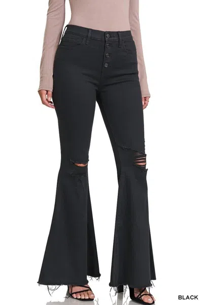 Zenana Bottom Flare Jeans In Black