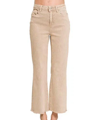 Zenana Brooke Frayed Hem Bootcut Pant In Ash Mocha