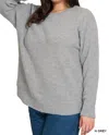 Zenana Brooklyn Round Neck Sweater Plus In Heather Grey In Gray