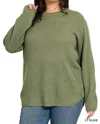Zenana Brooklyn Round Neck Sweater Plus In Light Olive In Green