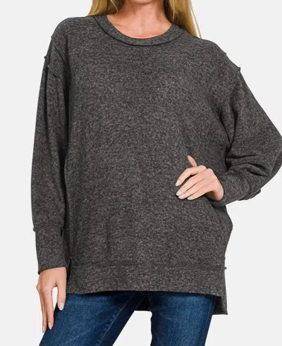 Zenana Brushed Hacci Sweater - Plus In Black In Gray