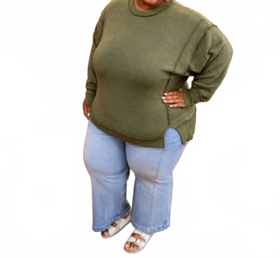 Zenana Brushed Hacci Sweater - Plus In Dark Olive In Green